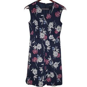 Ann Taylor 0 Petite Blue Floral A-Line Dress Pink White